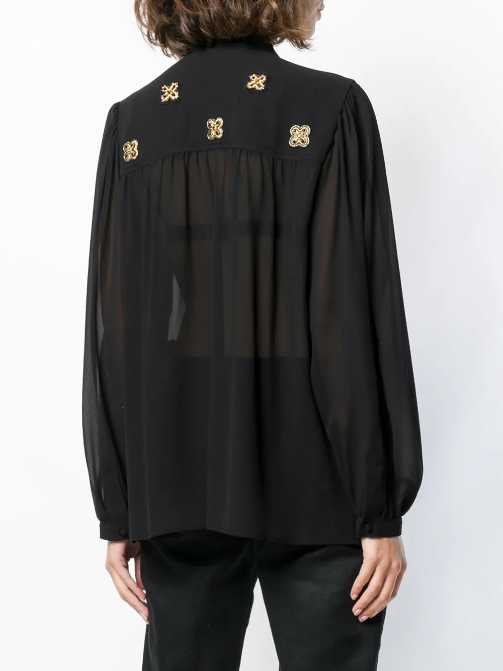 Saint Laurent semi transparant shirt met borduursel Zwart