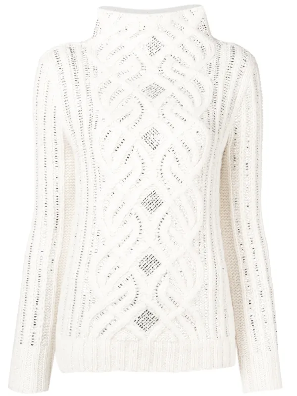 Ermanno Scervino Off White Wool Blend V-Neck Pullover Sweater