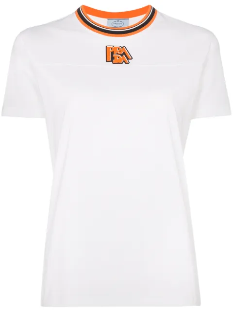 PRADA RIBBED NECK LOGO PATCH COTTON T