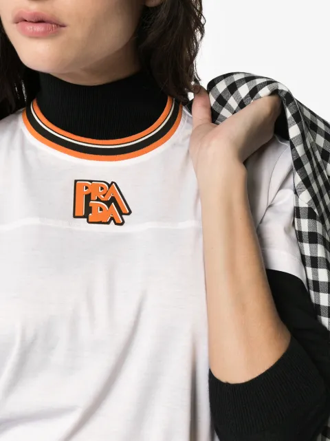 PRADA RIBBED NECK LOGO PATCH COTTON T