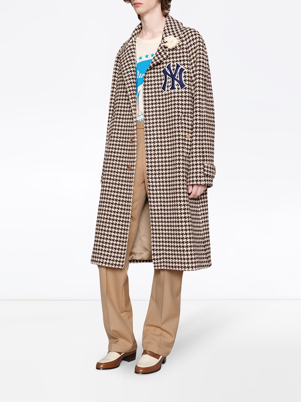 Gucci + New York Yankees Appliquéd Houndstooth Wool-blend Coat in