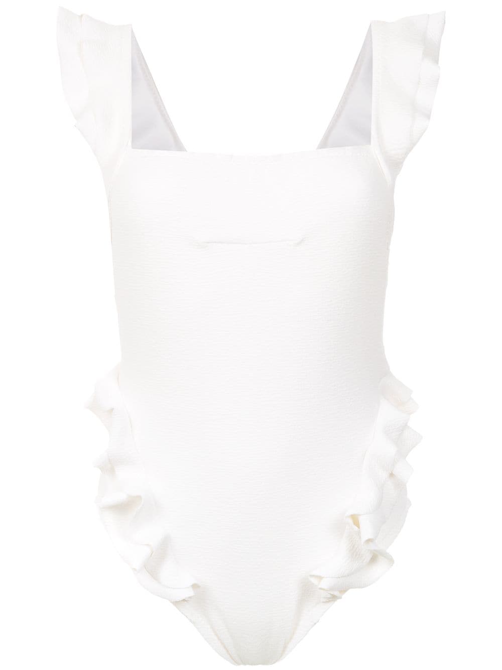 Shop Clube Bossa Ruffled Barbette Swimsuit In White