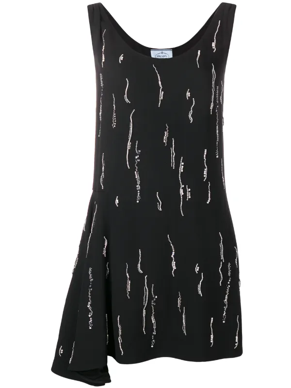 Prada Embellished Asymmetric Dress in Black