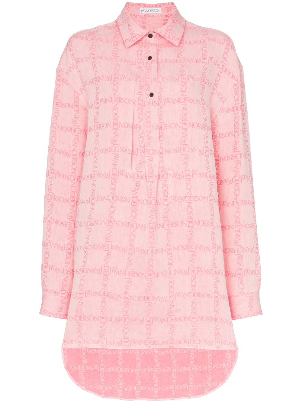 JW Anderson WOMEN'S BUBBLEGUM LOGO GRID TUNIC LINEN SHIRT