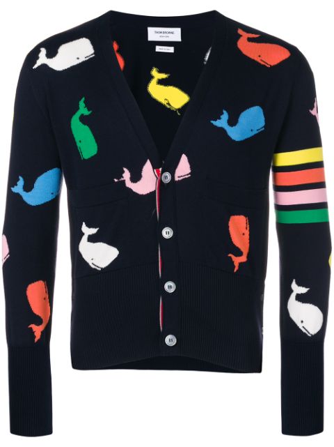 THOM BROWNE WHALE PRINT COTTON CARDIGAN