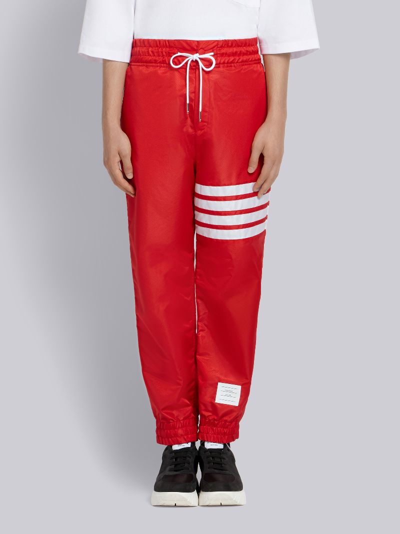 red pants with checkered stripe