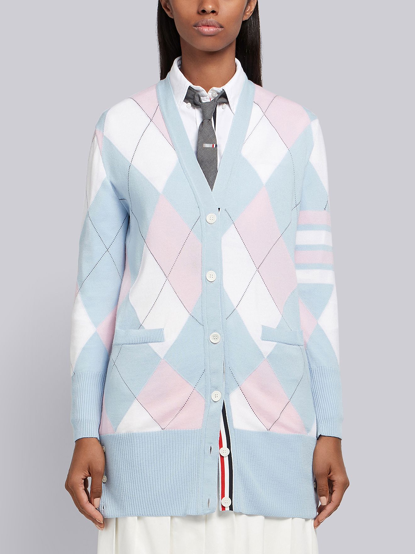 argyle button up v neck cardigan