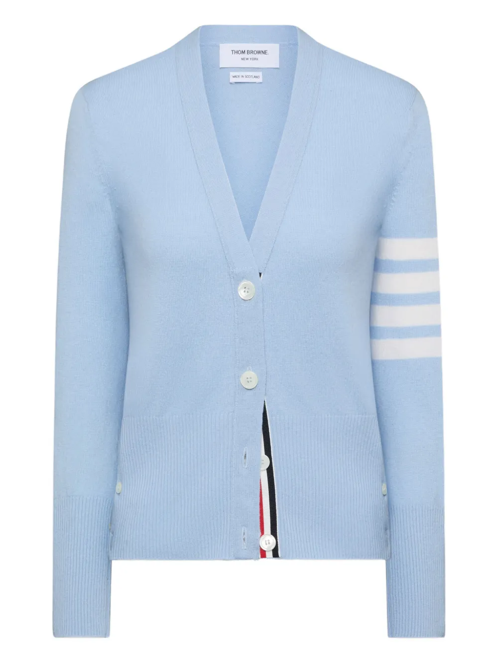 Thom Browne V-neck striped-sleeve cashmere cardigan · 40