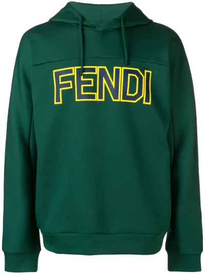 Fendi logo print hoodie green | MODES