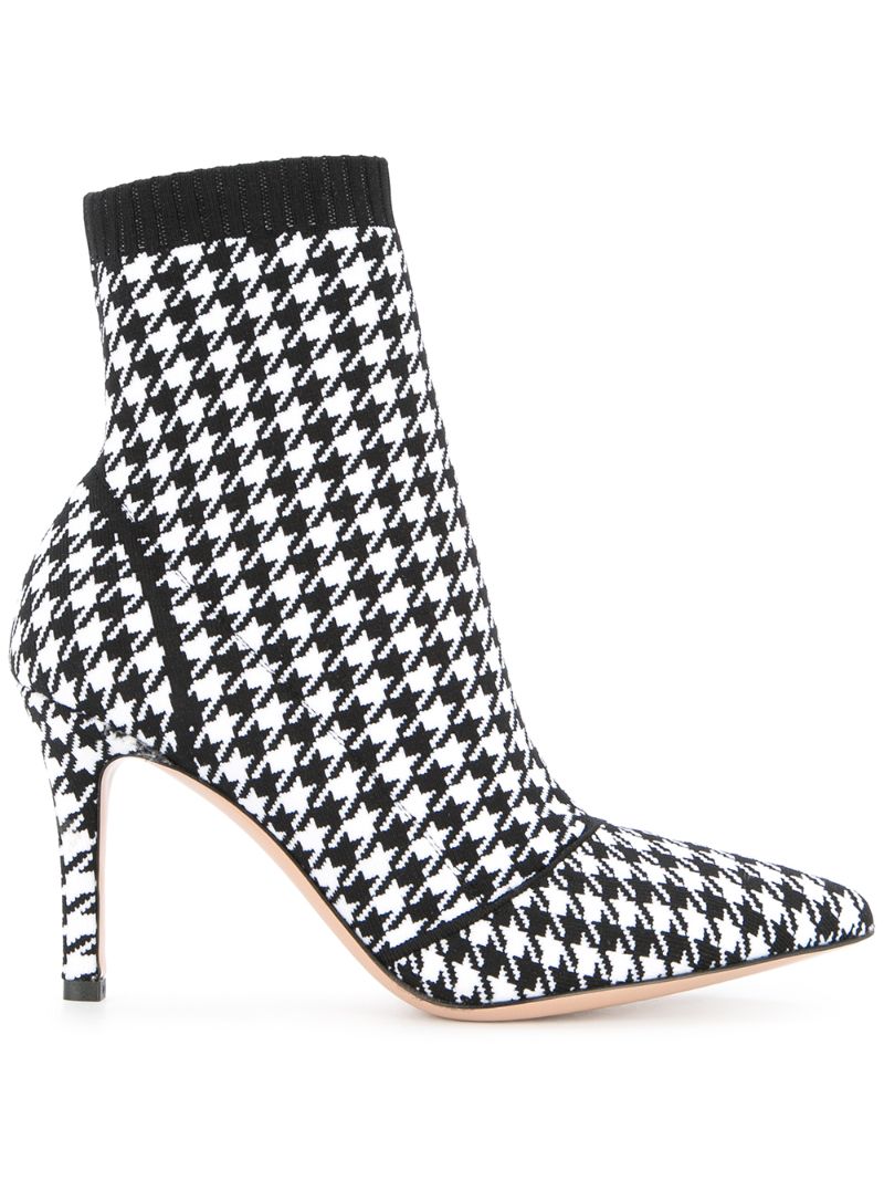 GIANVITO ROSSI HOUNDSTOOTH PRINT SOCK BOOTS