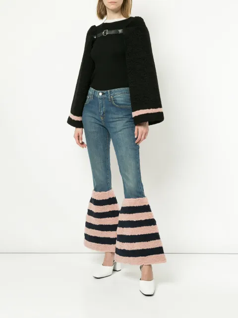 TU ES MON TRESOR TU ES MON TRÉSOR STRIPED FLARED EDGE JEANS - BLUE