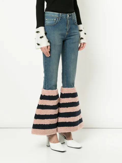TU ES MON TRESOR TU ES MON TRÉSOR STRIPED FLARED EDGE JEANS - BLUE