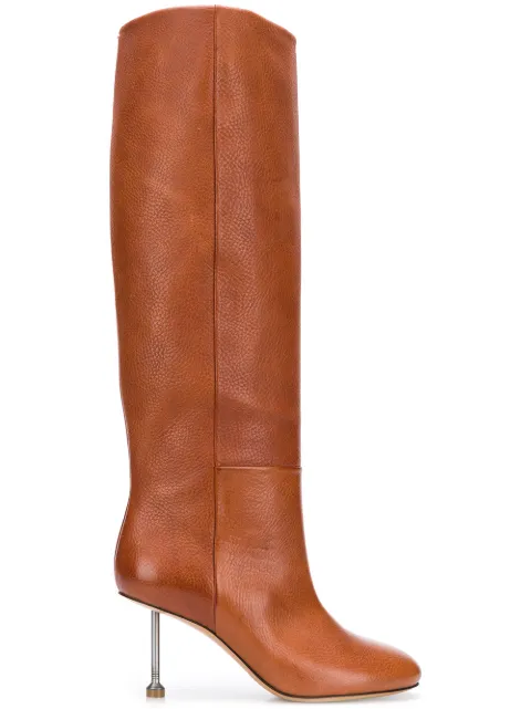 Click to view more detailed imagery on our partner's website Maison Margiela Metal-Heel Leather Knee Boots - Dk. Brown In Dk.Brown