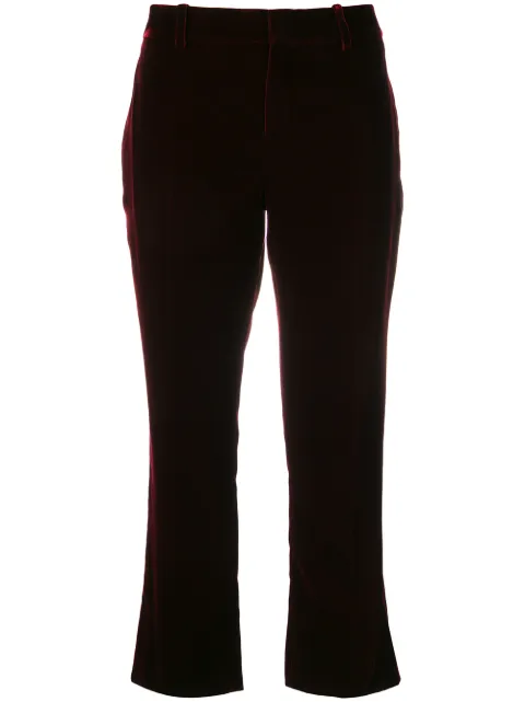 Saint Laurent Burgundy Mid rise flared velvet trousers