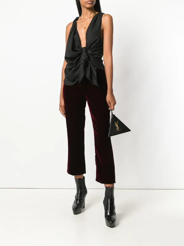 Saint Laurent Burgundy Mid Rise Flared Velvet Trousers | Red