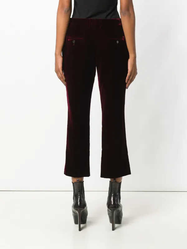 Saint Laurent Burgundy Mid Rise Flared Velvet Trousers | Red