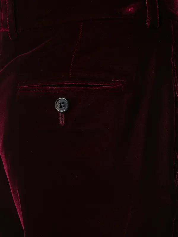 Saint Laurent Burgundy Mid Rise Flared Velvet Trousers | Red