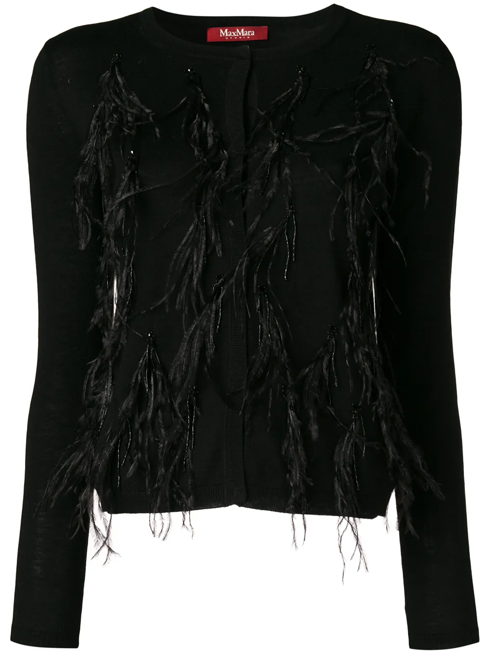 Max Mara vest verfraaid met veren Zwart