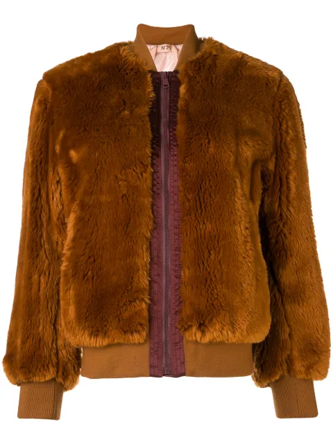 N°21 Nº21 FAUX FUR BOMBER JACKET - BROWN