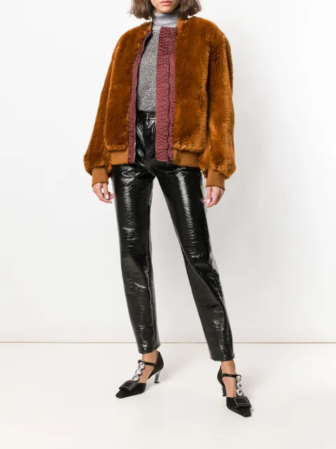 N°21 Nº21 FAUX FUR BOMBER JACKET - BROWN