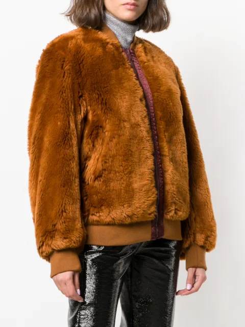N°21 Nº21 FAUX FUR BOMBER JACKET - BROWN