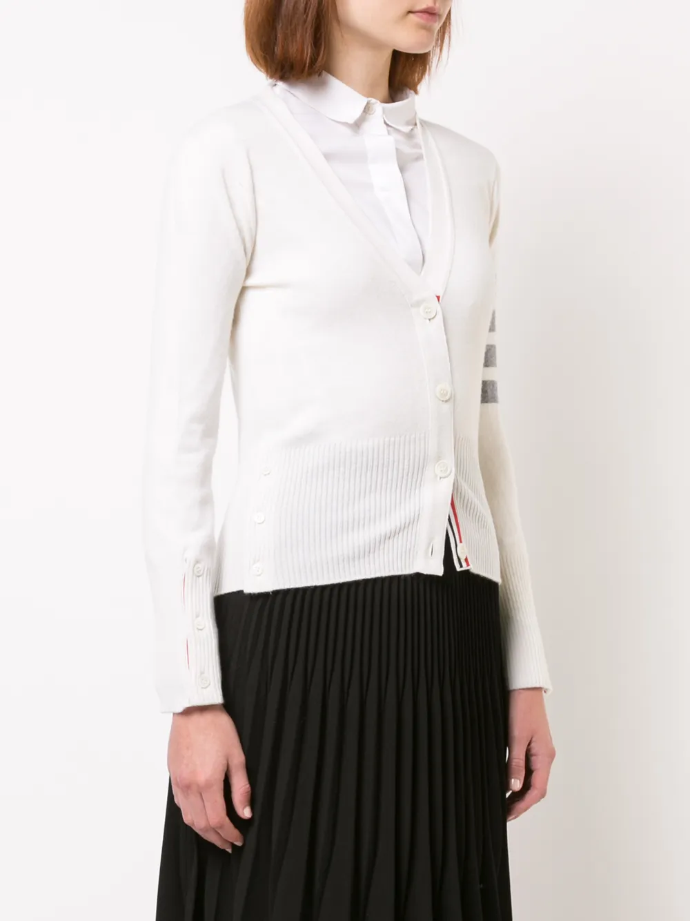Thom Browne vest met V- hals en gestreepte mouwen Wit