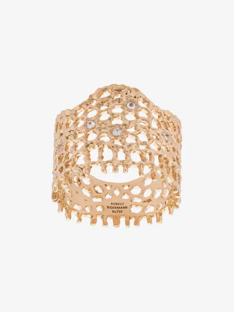 Aurelie Bidermann 18kt yellow gold & diamond lace ring