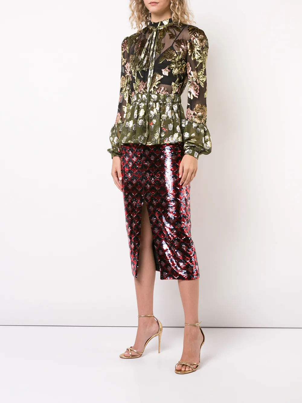  Rochas Seidenmidirock Mit Pailletten   Schwarz 