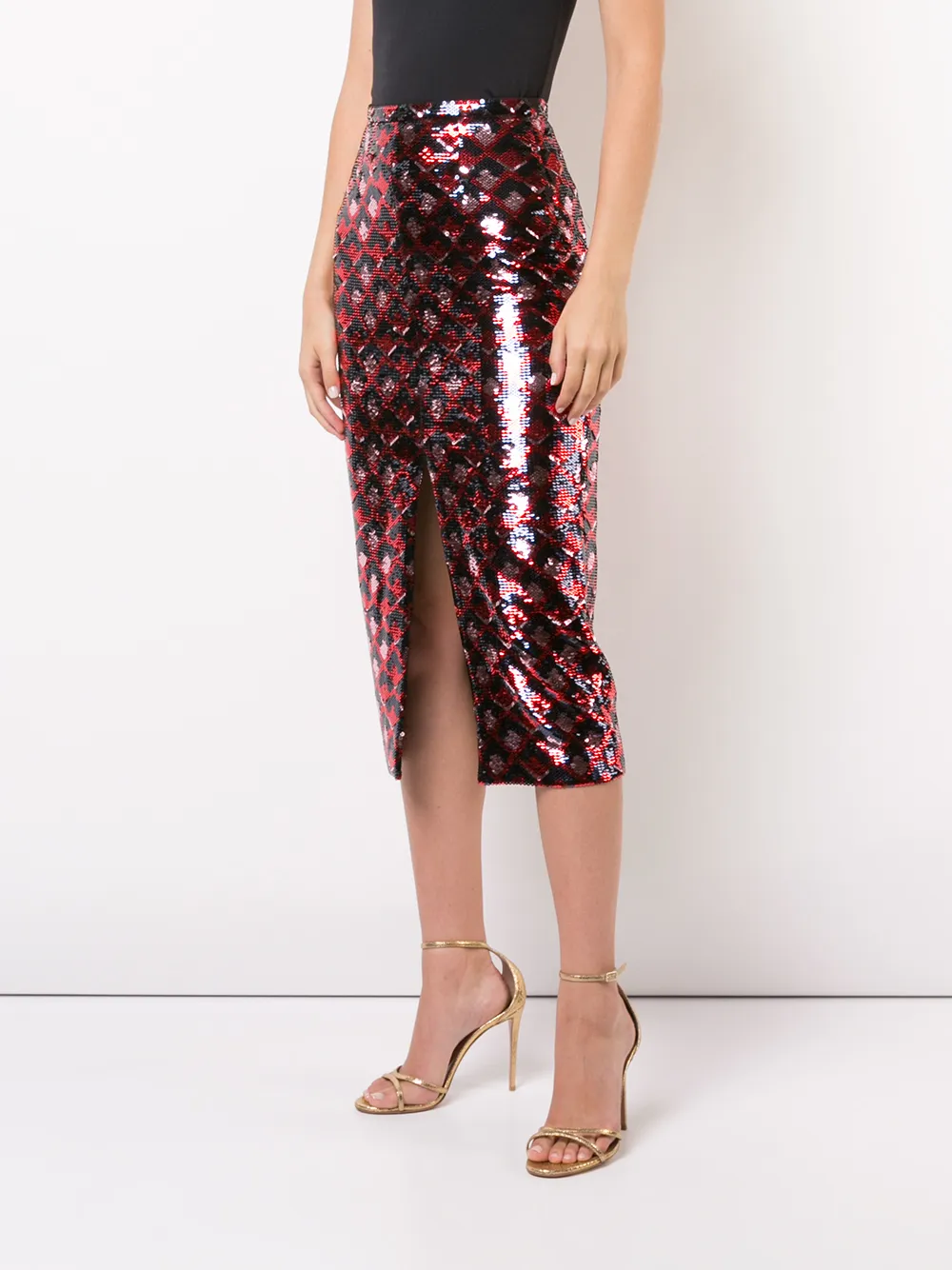  Rochas Seidenmidirock Mit Pailletten   Schwarz 