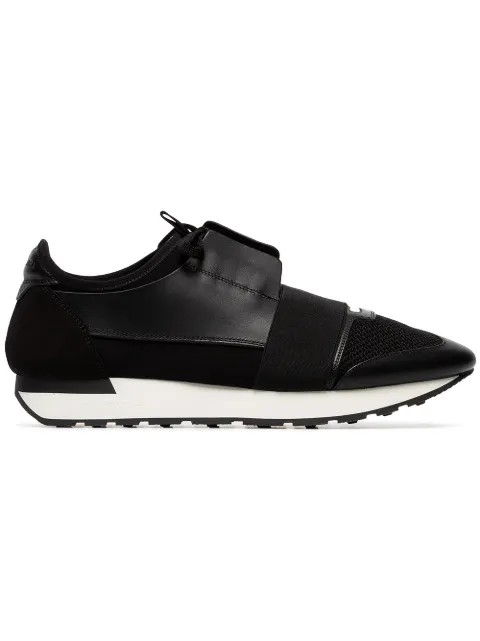 Click to view more detailed imagery on our partner's website Balenciaga Low-top Sneakers Race Runner Calfskin Mesh Smooth Leather Logo Black White