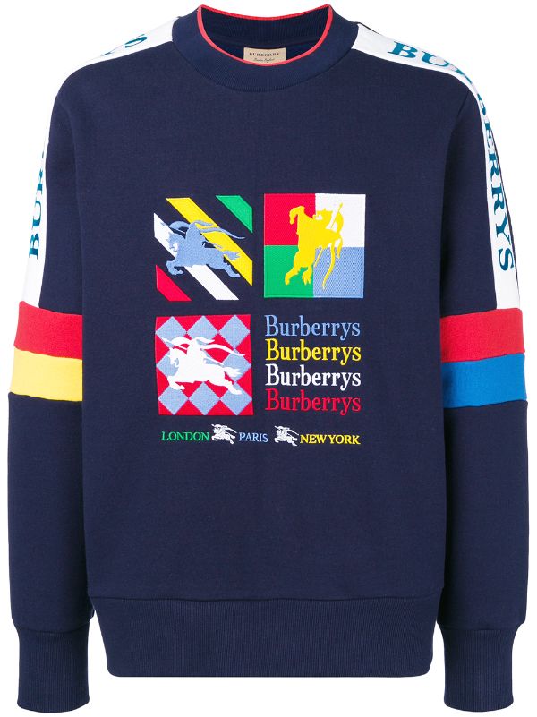 Blue Burberry Colour Block Embroidered 