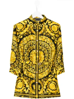 belted baroque print shirt dress