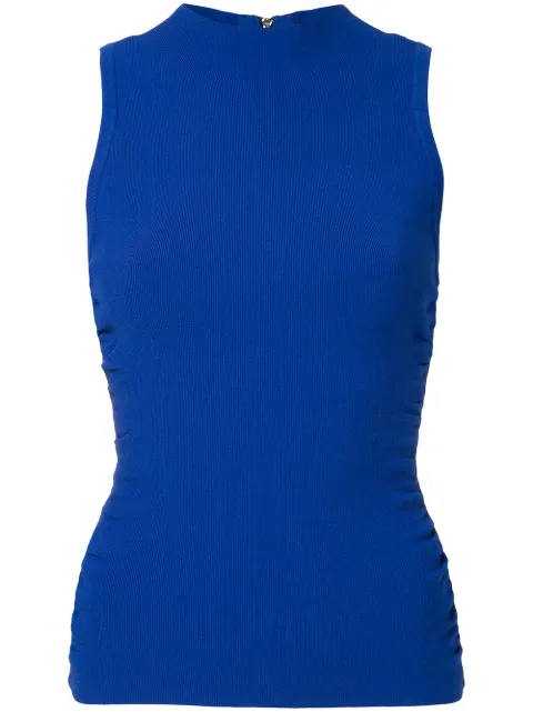 Click to view more detailed imagery on our partner's website Milly Shirred Side Mockneck Sleeveless Top In Blue