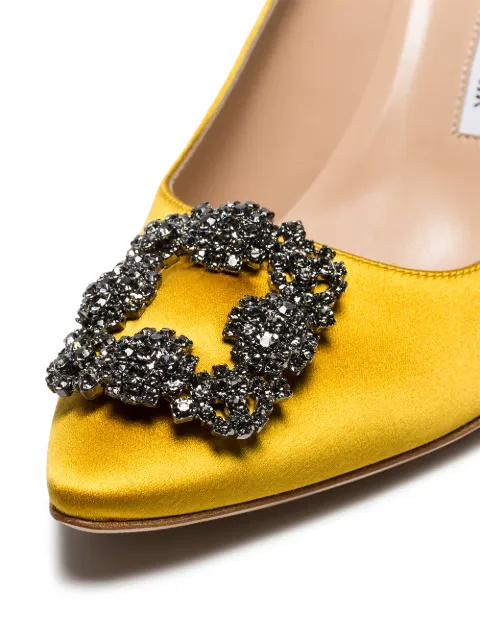 manolo blahnik hangisi 90 embellished lace mesh and satin pumps