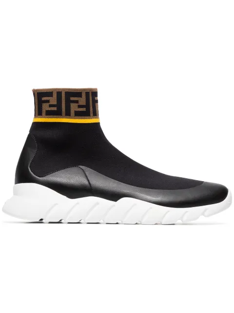 Click to view more detailed imagery on our partner's website Fendi Coated Logo-jacquard Stretch-knit High-top Sneakers - Black