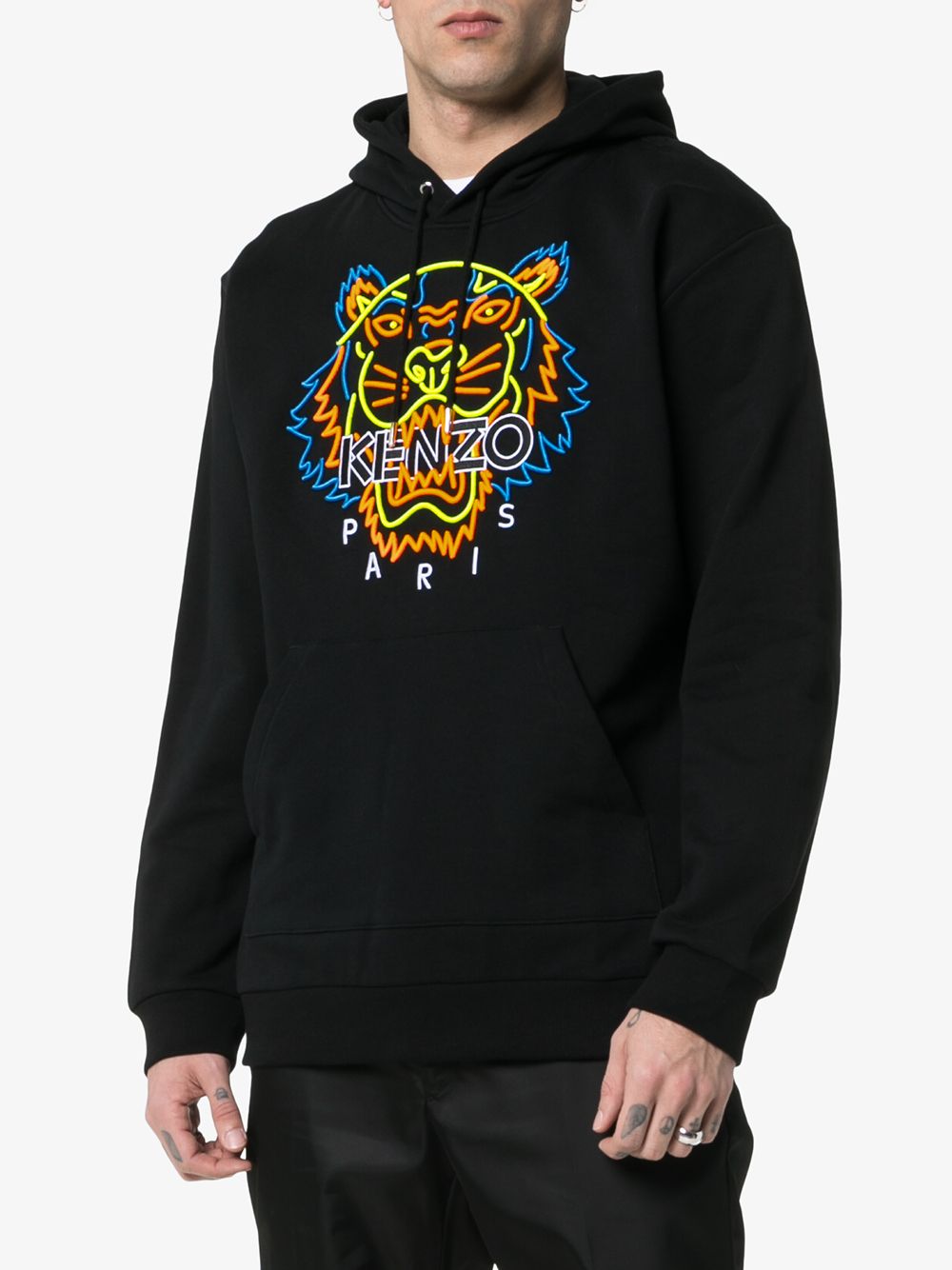 Kenzo Neon Tiger Embroidered Hooded Cotton Jumper - Farfetch