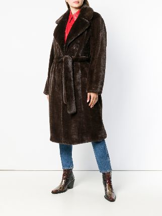 faux fur belted coat展示图