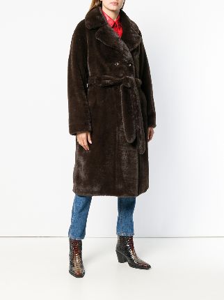 faux fur belted coat展示图