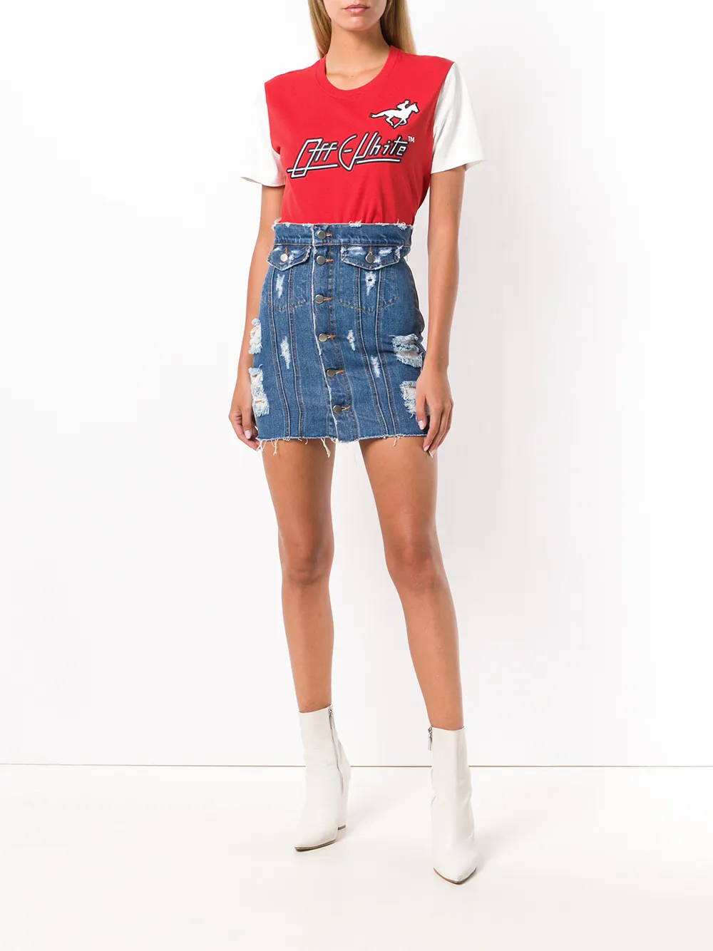 Off-White T-shirt met logo op voorkant Rood
