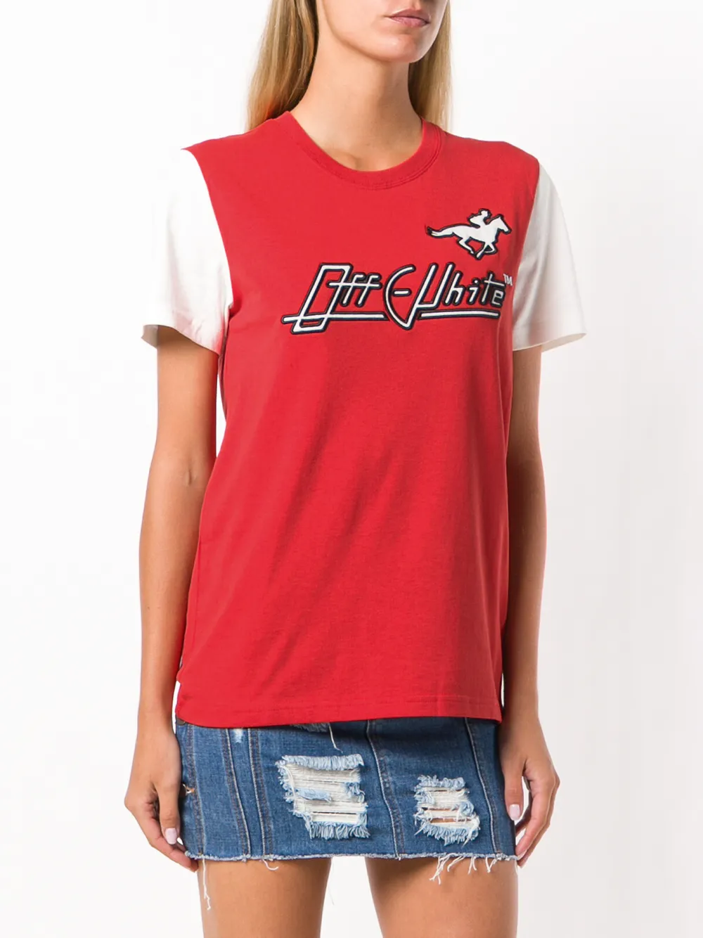 Off-White T-shirt met logo op voorkant Rood