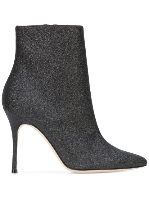 Click to view more detailed imagery on our partner's website Manolo Blahnik Insopolo Black Glittered Ankle Boots