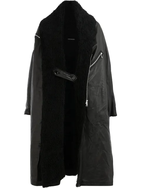 YOHJI YAMAMOTO YOHJI YAMAMOTO LONG WOOL COLLAR LEATHER COAT - BLACK