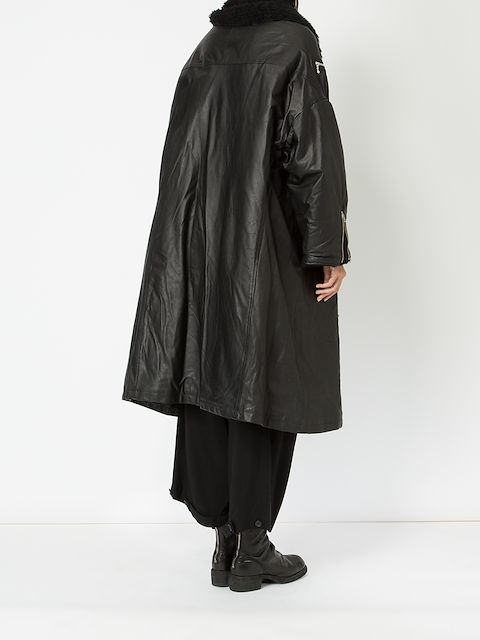 YOHJI YAMAMOTO YOHJI YAMAMOTO LONG WOOL COLLAR LEATHER COAT - BLACK