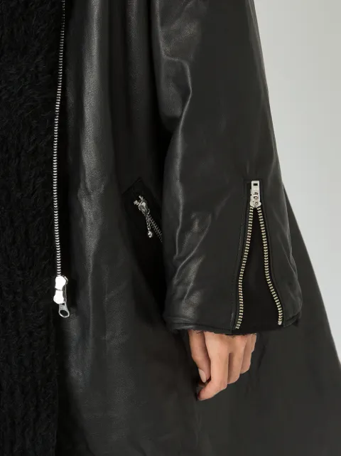 YOHJI YAMAMOTO YOHJI YAMAMOTO LONG WOOL COLLAR LEATHER COAT - BLACK