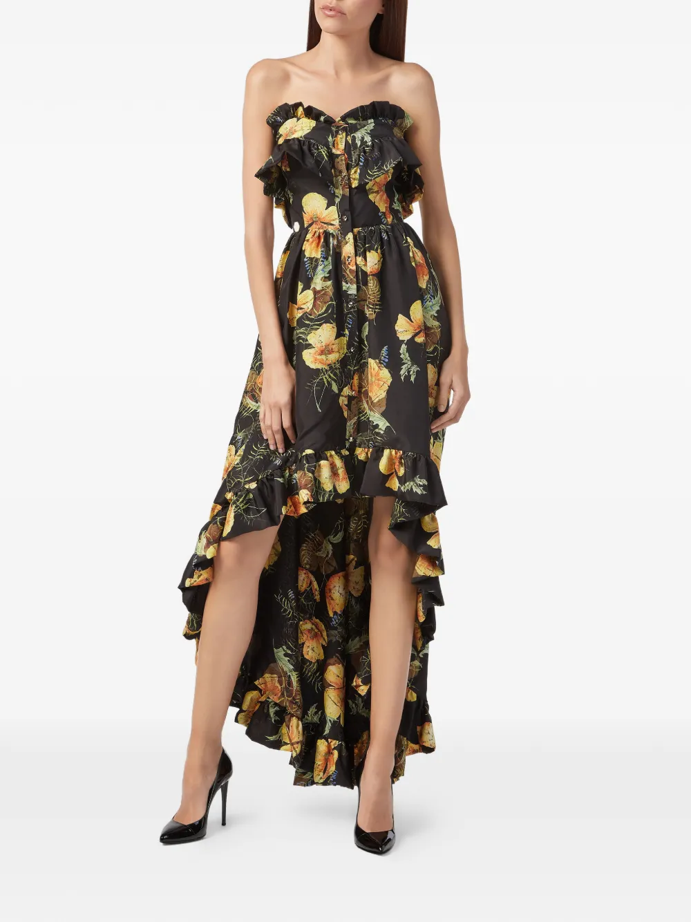 Philipp Plein Full Of Flower avondjurk Zwart