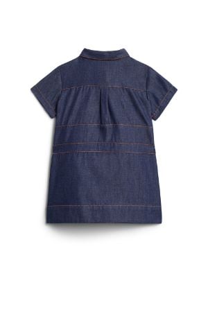 Blue printed chambray dress