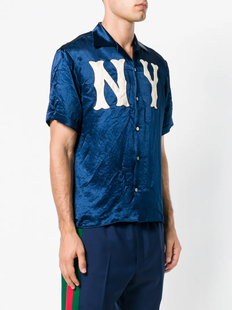 GUCCI GUCCI NY YANKEES™ PATCH BOWLING SHIRT - BLUE
