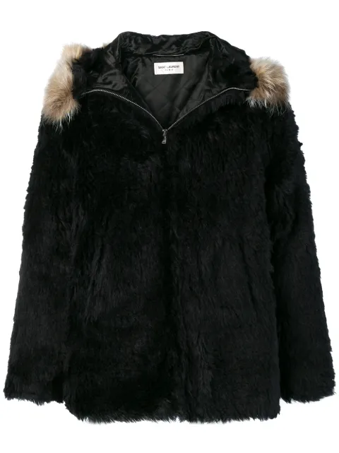 Click to view more detailed imagery on our partner's website Saint Laurent Fur-trim Zipped Jacket In 1000 Black