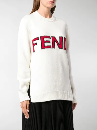 Fendi intarsia logo sweater white | MODES