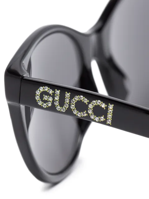 GUCCI BLACK CURVED CAT EYE SUNGLASSES